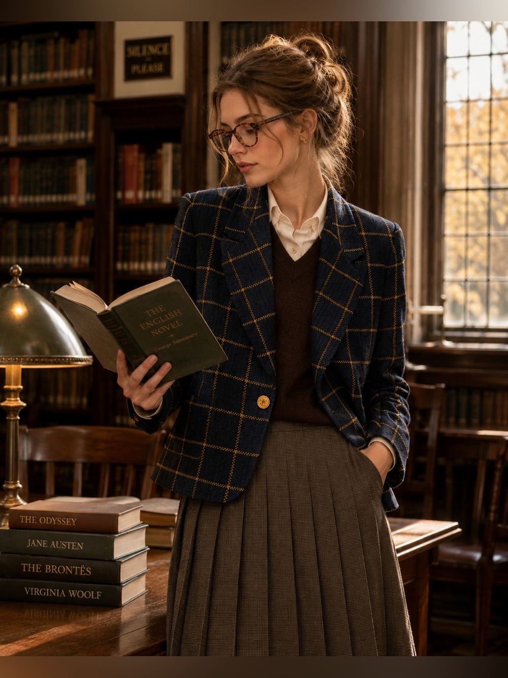 Vintage 80’s Kasper Navy Windowpane Plaid Blazer with Gold Coin Buttons
